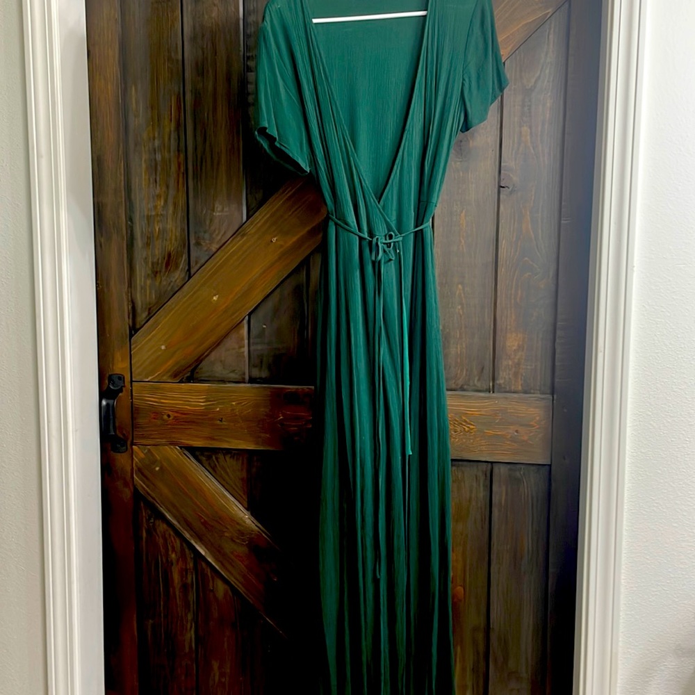 Hunter green womens casual Maxi wrap dress